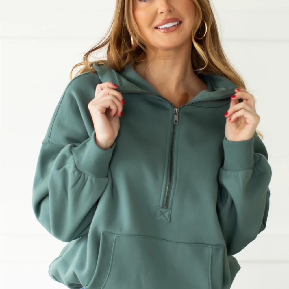 Women's Green Half-Zip Hoodie